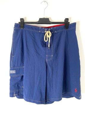 Polo Ralph Lauren Navy Swim Trunks Red Pony Logo Mesh Lined Cargo Board Shorts